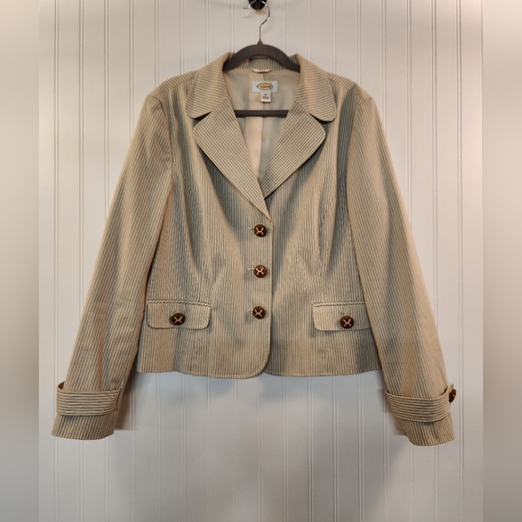 Talbots Jackets & Blazers - NEW Talbots Women's Tan Stripe Blazer Size 16 Cotton Blend Classic Chic Career